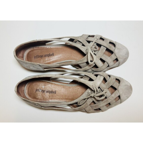 Jeffrey Campbell Canela Taupe Suede Strappy Low Stacked Heel Flats Women's 9.5 - Picture 5 of 8